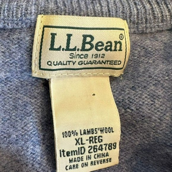 L.L. Bean Light Blue 100% Lambs Wool V-Neck Pullover Sweater Mens XL - Picture 3 of 5